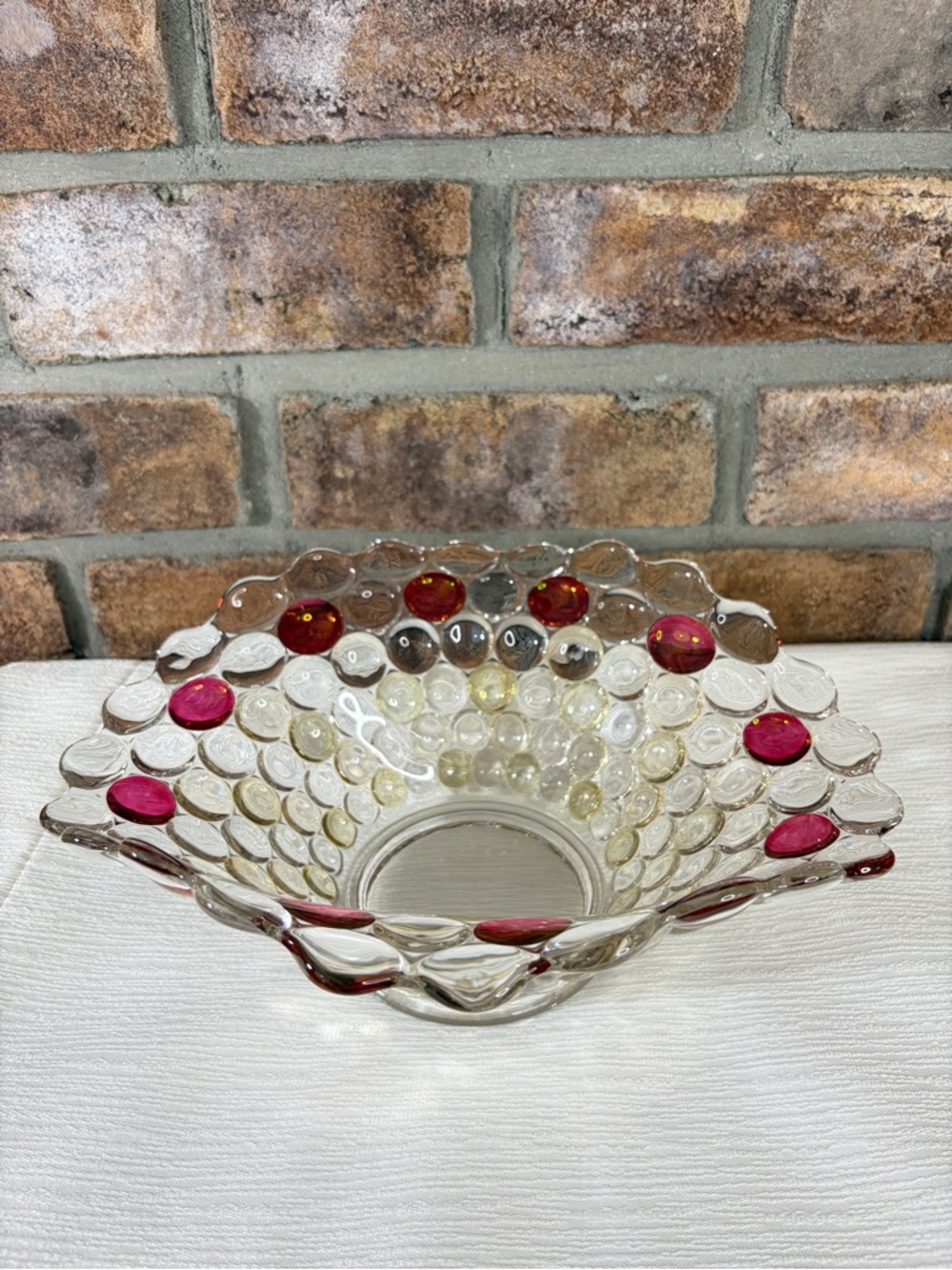 WESTMORELAND GLASS Vintage Thousand Eye Oval Crimped Console Bowl